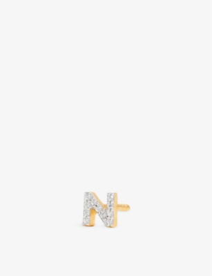 Missoma Initial N 18ct Yellow Gold-plated Vermeil And Cubic Zirconia Stud Earrings