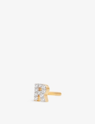 Missoma Initial R 18ct Yellow Gold-plated Vermeil And Cubic Zirconia Stud Earrings