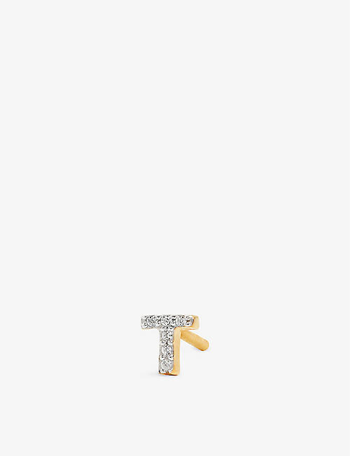 MISSOMA: Initial M 18ct yellow gold-plated vermeil and cubic zirconia stud earrings
