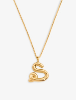 MISSOMA: Curly initial 18ct yellow gold-plated vermeil recycled sterling-silver pendant necklace