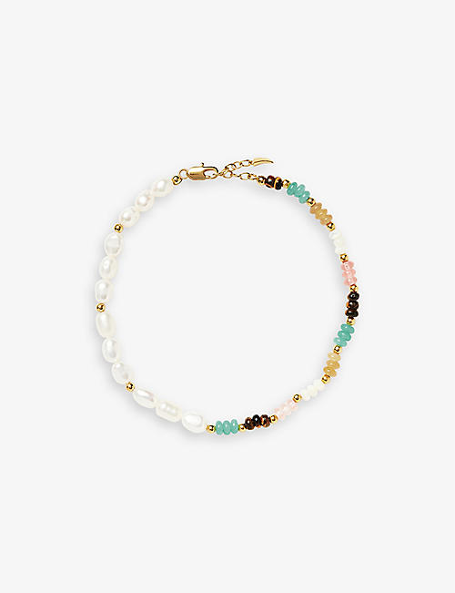 MISSOMA: Good Vibes recycled 18ct yellow gold-plated brass, stone and pearl beaded anklet