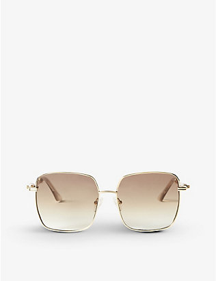 MISSOMA: Le Specs x Missoma LSP-G-SN1-BRN-PL Aquarius square-frame recycled-plastic, stainless steel and pearl sunglasses