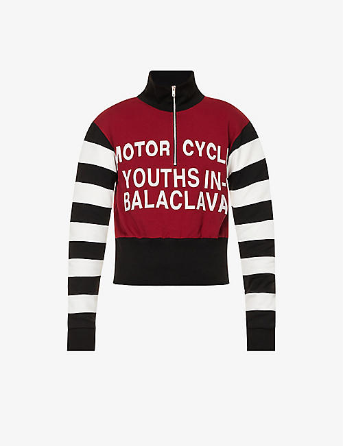 YOUTHS IN BALACLAVA: Motorcycle Race Crew brand-print funnel-neck cotton-jersey sweatshirt