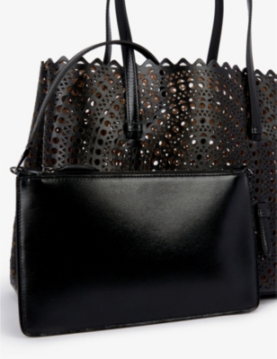 Shop Alaïa Alaia Noir Mina 32 Laser-cut Leather Tote Bag In Black