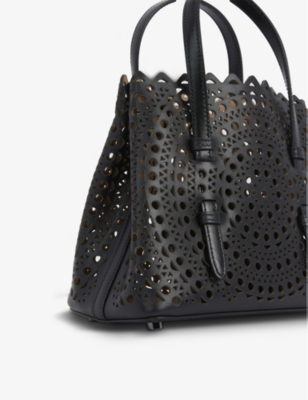 Shop Alaïa Alaia Black Mina 20 Laser-cut Leather Tote Bag