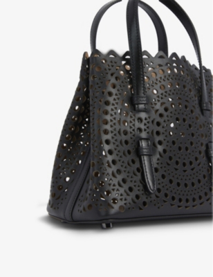 Alaïa Womens Noir Mina 20 Laser-cut Leather Tote Bag In Black