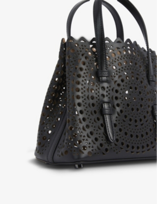 Shop Alaïa Alaia Noir Mina 20 Laser-cut Leather Tote Bag In Black