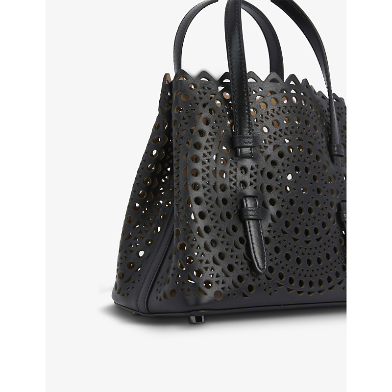 Shop Alaïa Alaia Noir Mina 20 Laser-cut Leather Tote Bag In Black