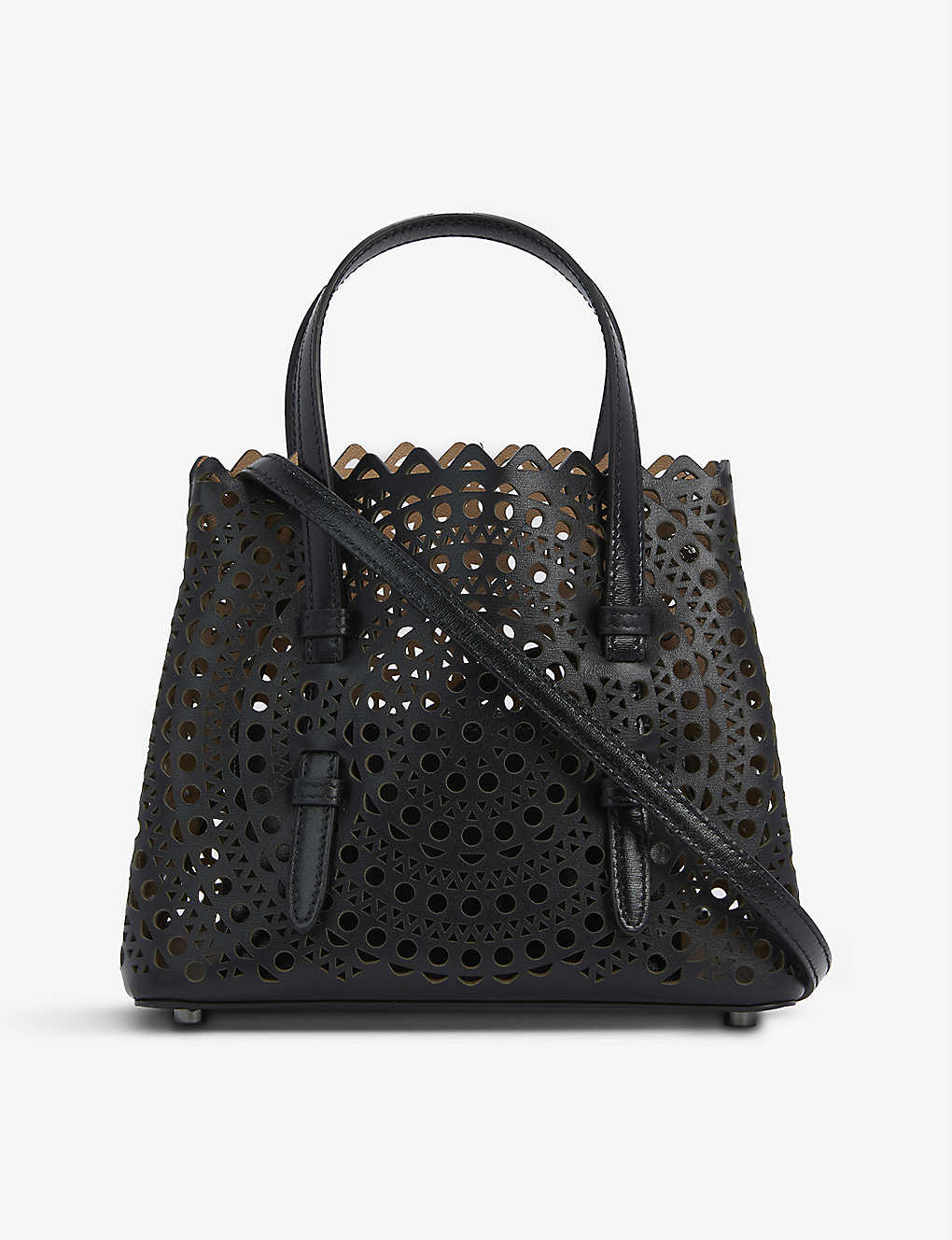 Shop Alaïa Alaia Noir Mina 20 Laser-cut Leather Tote Bag In Black