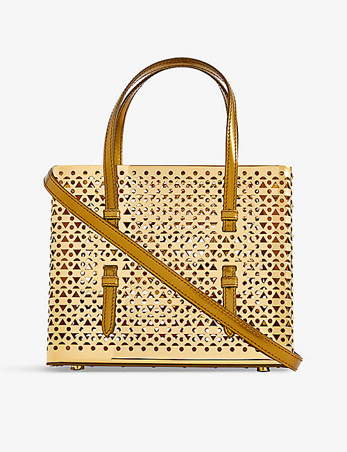 ALAIA: Mina cut-out metal and leather top-handle bag