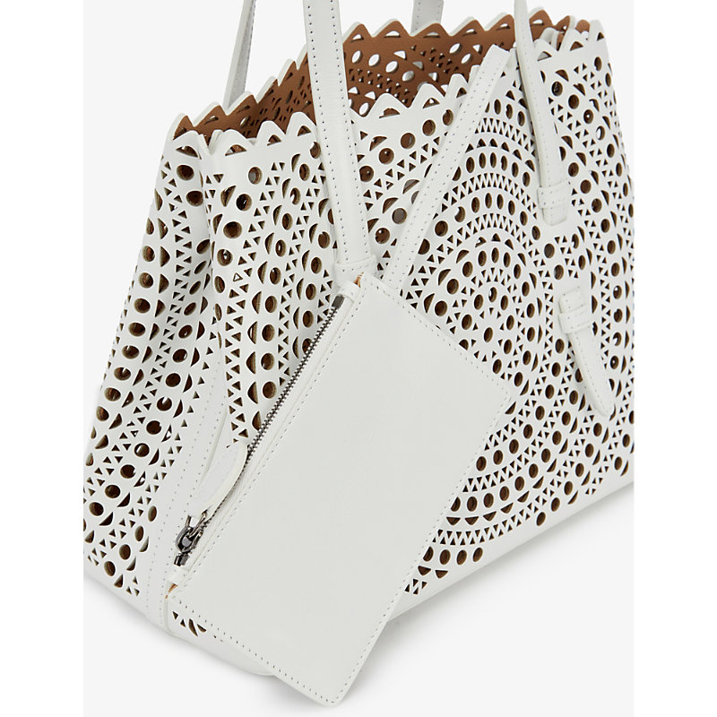 Shop Alaïa Alaia Blanc Optique Mina Laser-cut Leather Tote Bag In White