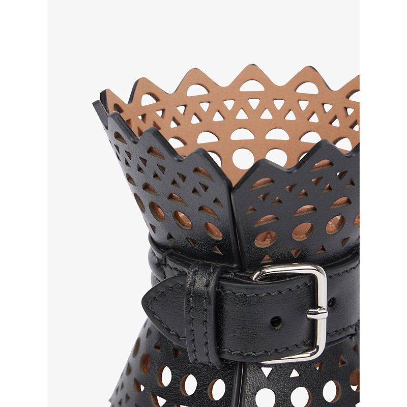 Shop Alaïa Alaia Women's Noir Leather Cuff Bracelet