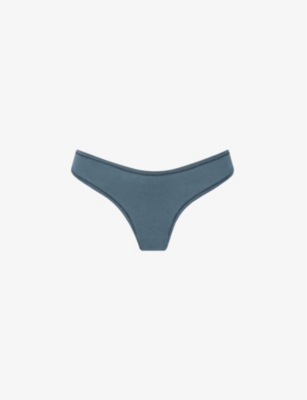 SKIMS SKIMS WOMENS KYANITE DIPPED MID-RISE STRETCH-COTTON THONG,57454147