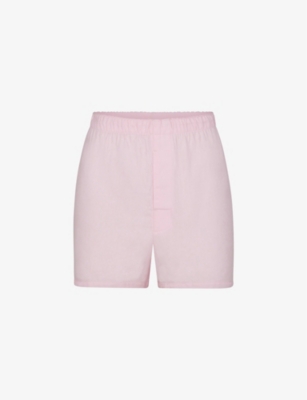 Skims Hotel Relaxed-fit Cotton-blend Boxer Shorts In Cherry Blossom