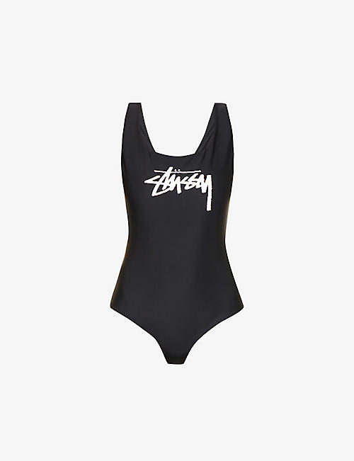 STUSSY: Logo-print scoop-neck swimsuit