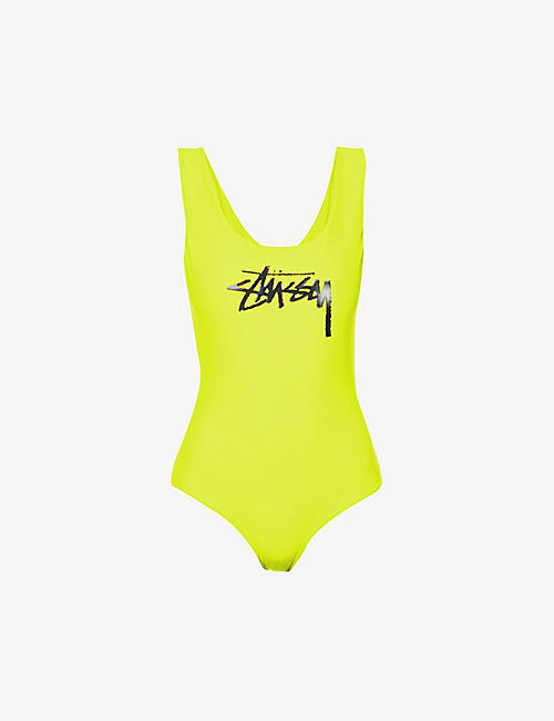 STUSSY: Logo-print scoop-neck swimsuit