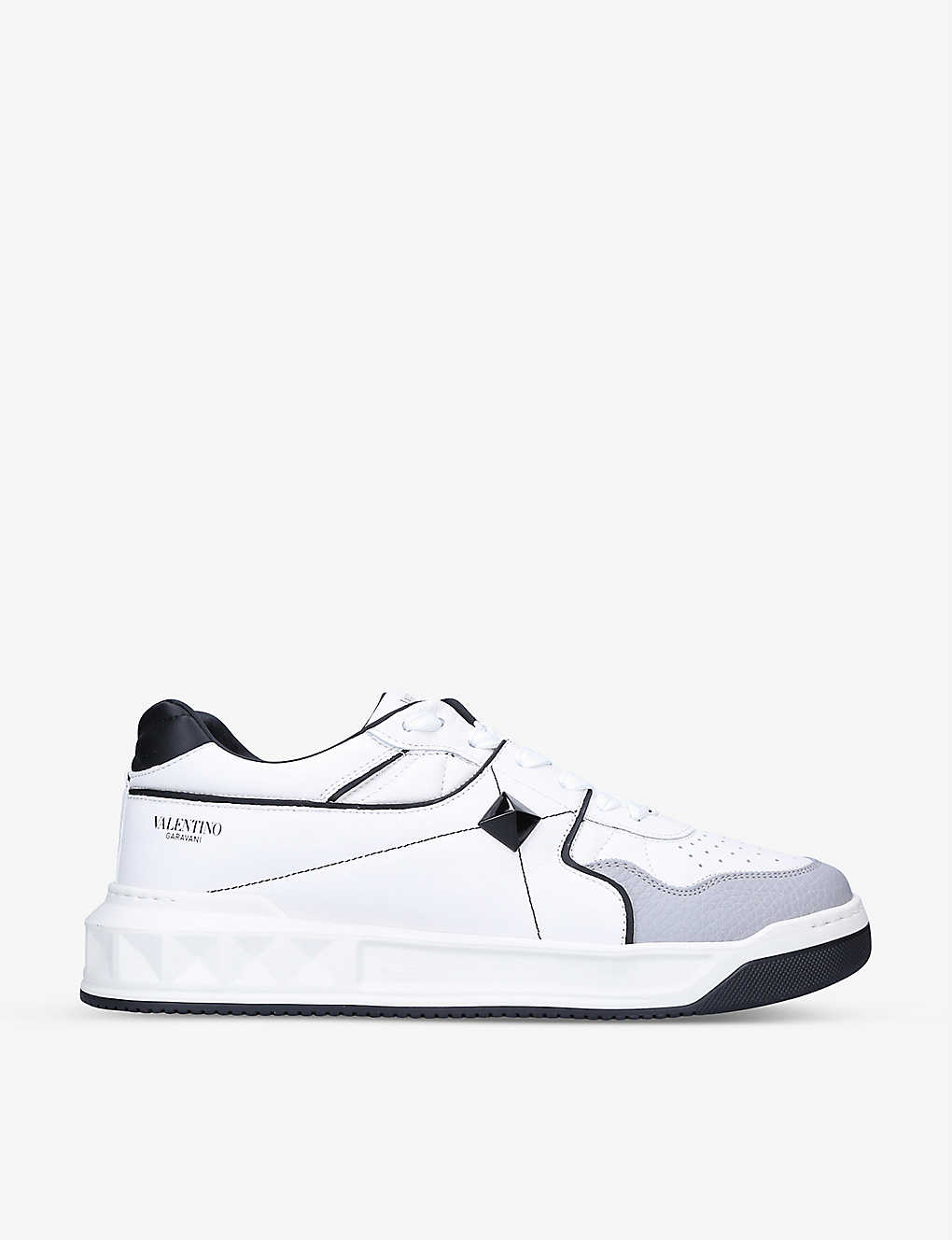 Shop Valentino Roman Stud Brand-print Leather Low-top Trainers In White/comb
