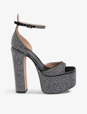 Valentino Embellished Tan-go Platform Sandals 155 In Black
