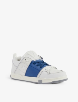 VALENTINO GARAVANI Open Skate contrast-stripe leather and woven low-top trainers