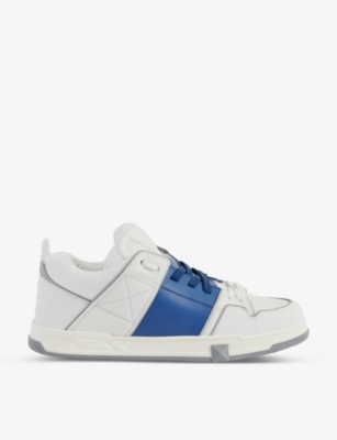 VALENTINO GARAVANI Open Skate contrast-stripe leather and woven low-top trainers