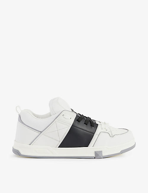 VALENTINO GARAVANI: Open Skate contrast-stripe leather and woven low-top trainers