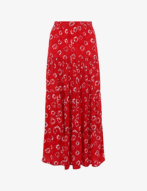 WHISTLES: Tie-dye tiered woven midi skirt