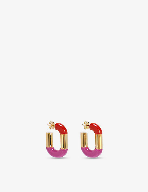 MULBERRY: Brand-engraved gold-plated brass hoop earrings