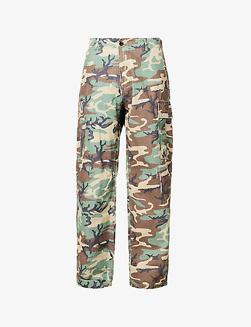 ERL: Camo-print mid-rise regular-fit straight-leg cotton-canvas trousers