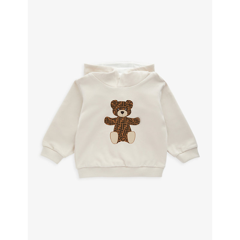 Fendi Babies' Bear-print Stretch-cotton Hoody 9-24 Months In Beige