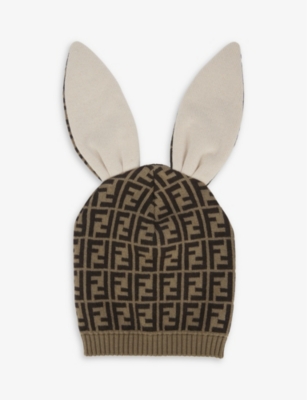 FENDI Bunny ears logo print cotton blend beanie hat 3 24 months Selfridges