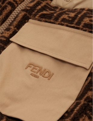 FENDI Logo-intarsia patch-pocket teddy-woven coat 8-14 years