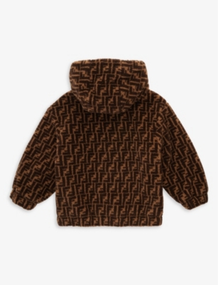 FENDI Logo-intarsia patch-pocket teddy-woven coat 8-14 years