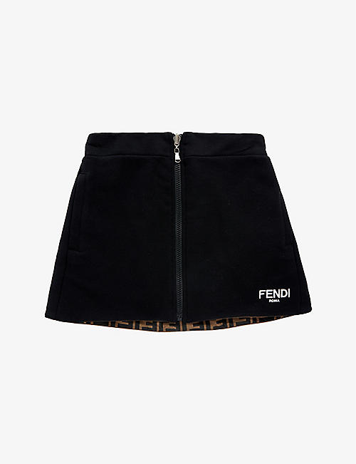 FENDI: Logo-embroidered reversible cotton mini skirt 4-14 years