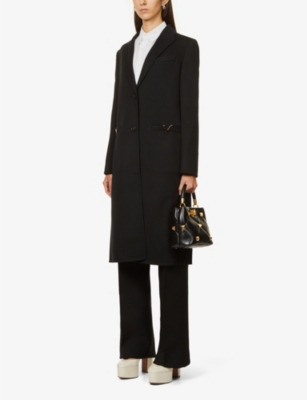 VALENTINO Logo-appliqué single-breasted wool-blend coat