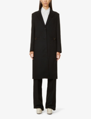 VALENTINO Logo-appliqué single-breasted wool-blend coat