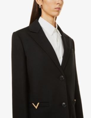 VALENTINO Logo-appliqué single-breasted wool-blend coat