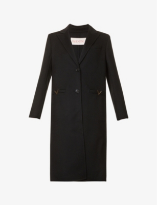 VALENTINO Logo-appliqué single-breasted wool-blend coat