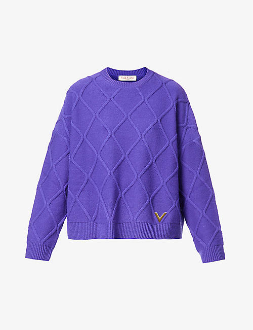 VALENTINO: Geometric-knit dropped-shoulder wool jumper