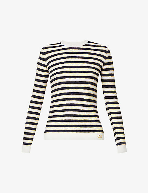 VALENTINO: Striped long-sleeved knitted top