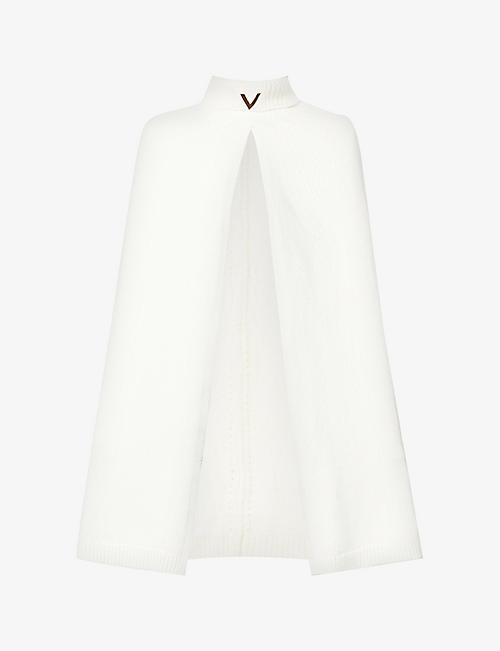 VALENTINO: Brand-plaque turtleneck wool and cashmere-blend knitted poncho