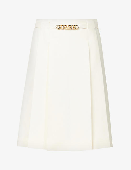 VALENTINO: Branded-chain wool-blend midi skirt