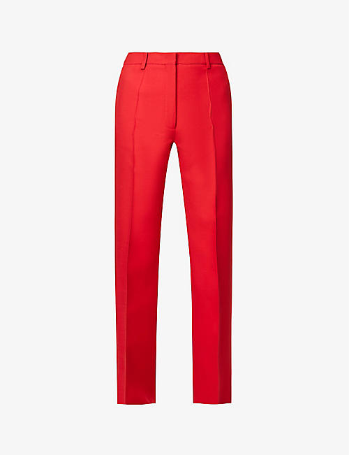 VALENTINO: Pressed-pleat regular-fit high-rise wide wool and silk-blend trousers