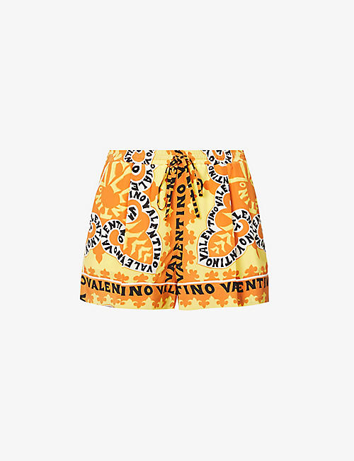 VALENTINO: Crepe de Chine bandana-print silk shorts