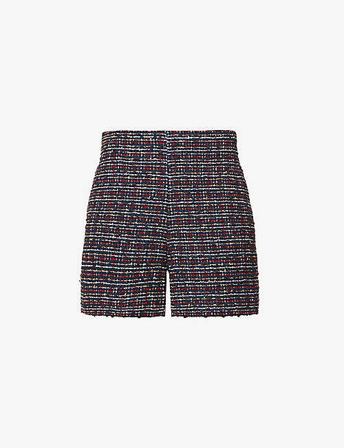 VALENTINO: High-rise woven-tweed shorts