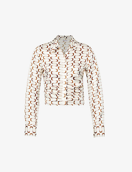 REFORMATION: Kendall abstract-pattern silk-satin top