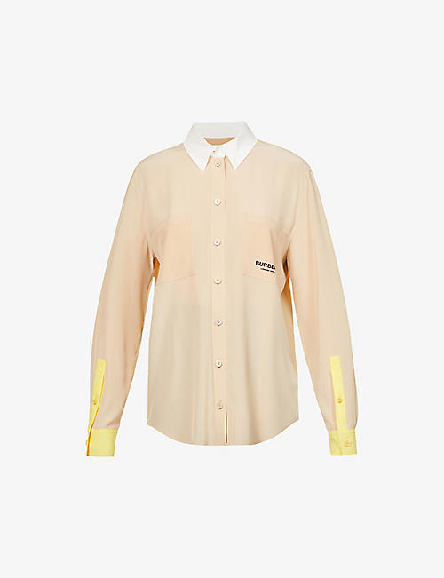 BURBERRY: Anette logo-print relaxed-fit silk-crepe shirt