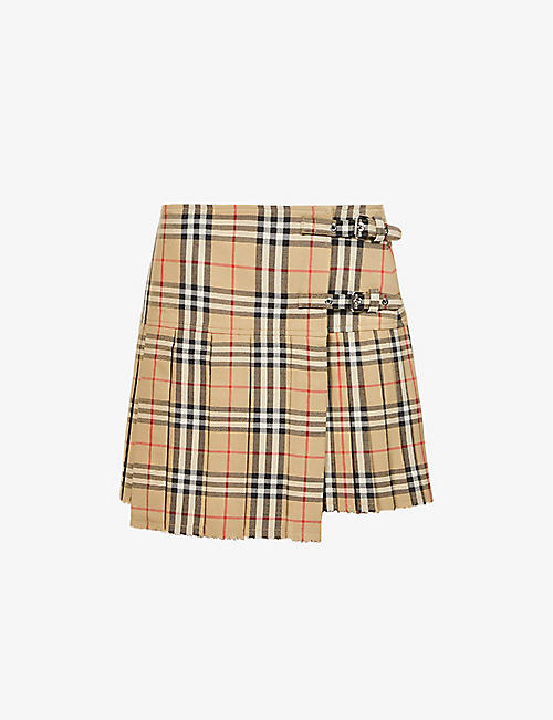 BURBERRY: Checked high-waisted wool mini skirt