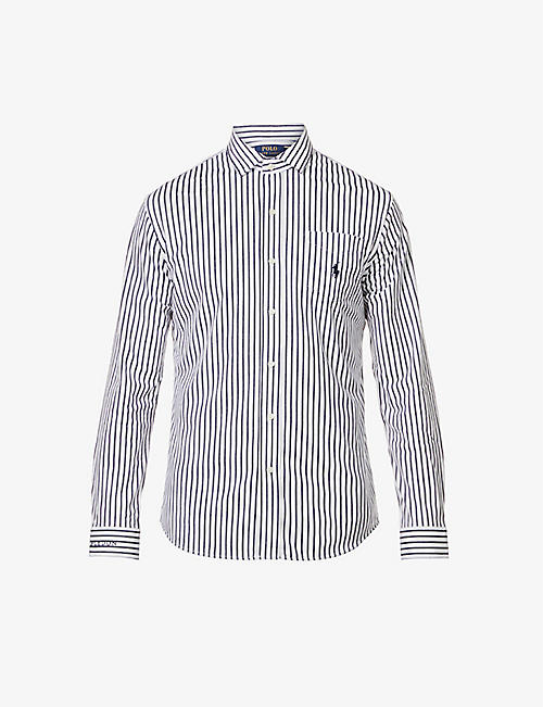 POLO RALPH LAUREN: Polo-embroidered striped regular-fit cotton-blend shirt
