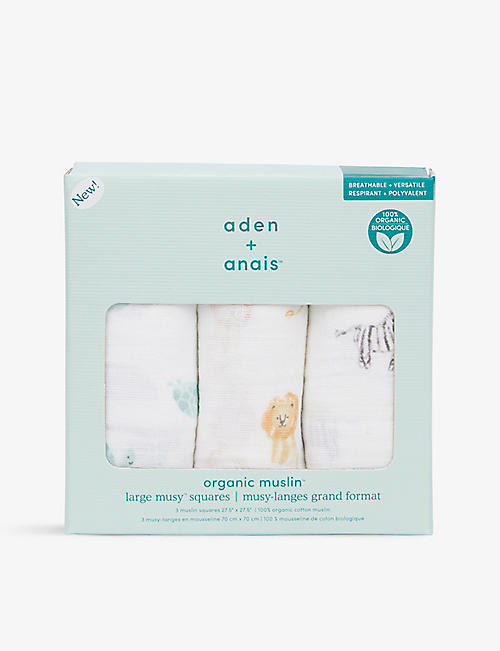 ADEN + ANAIS: Animal Kingdom organic-cotton muslins pack of three