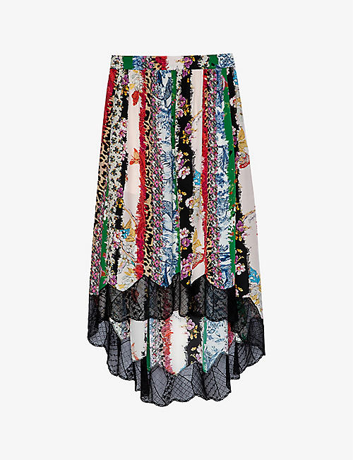 ZADIG&VOLTAIRE: Joslin mixed-print lace-hem silk midi skirt